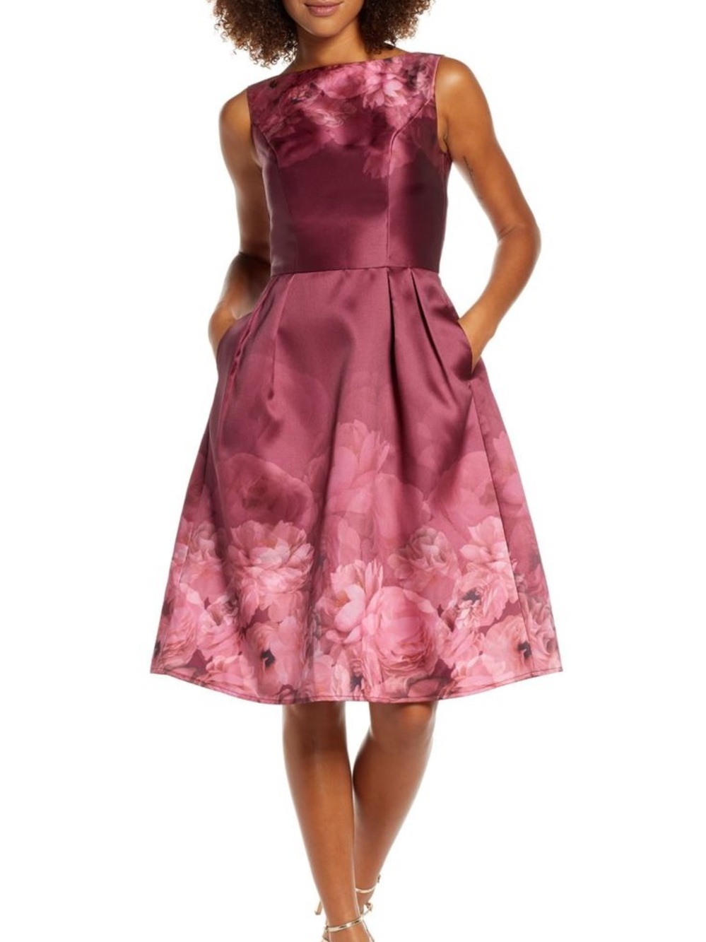 CHI CHI LONDON Floral Fit-and-Flare Midi Dress in Mauve Pink